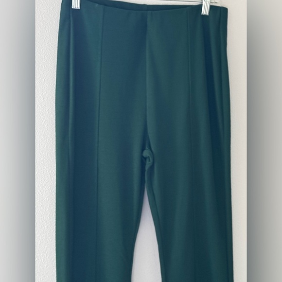 ZARA Trafaluc flair bottom green pants pull on elastic waist side slits Sz L - Picture 2 of 7